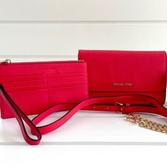 Michael Michael Kors Jet Set Coral Reef Saffiano Leather 3-in-1 Crossbody Bag - Picture 2 of 15